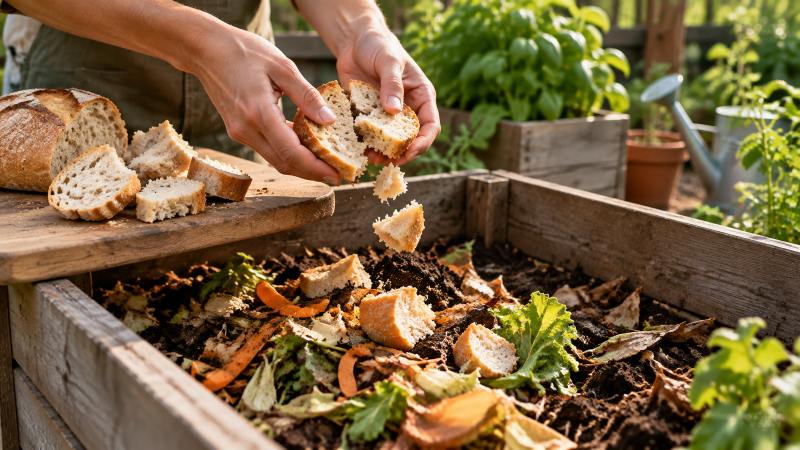 pan duro en el compost